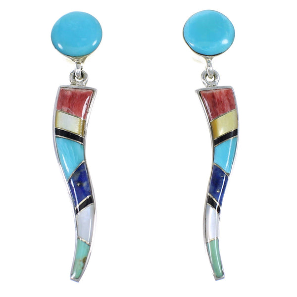 Southwestern Multicolor Sterling Silver Post Dangle Earrings YX53086